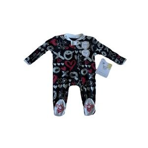 Burt's Bees Baby Organic Cotton One-piece Sleeper Valentines XO Doodle Size NB